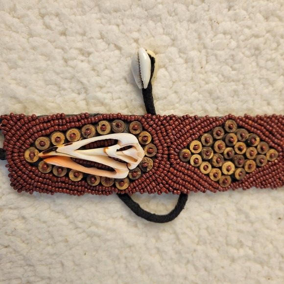 Handmade Beaded Cowrie‎ Shell Belt Red Brown Tribal Boho Waist Tie Festival Handmade Beaded Cowrie Shell Belt Red Brown Tribal Boho  main image 4